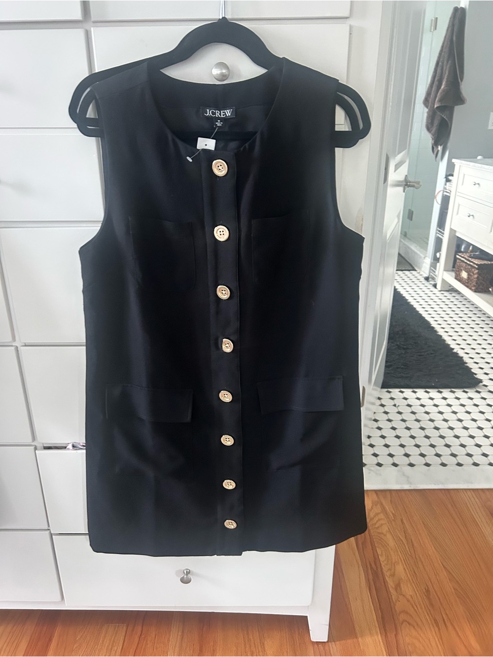 J. Crew Black Sleeveless Button-Front Shift Dress with Gold Buttons
